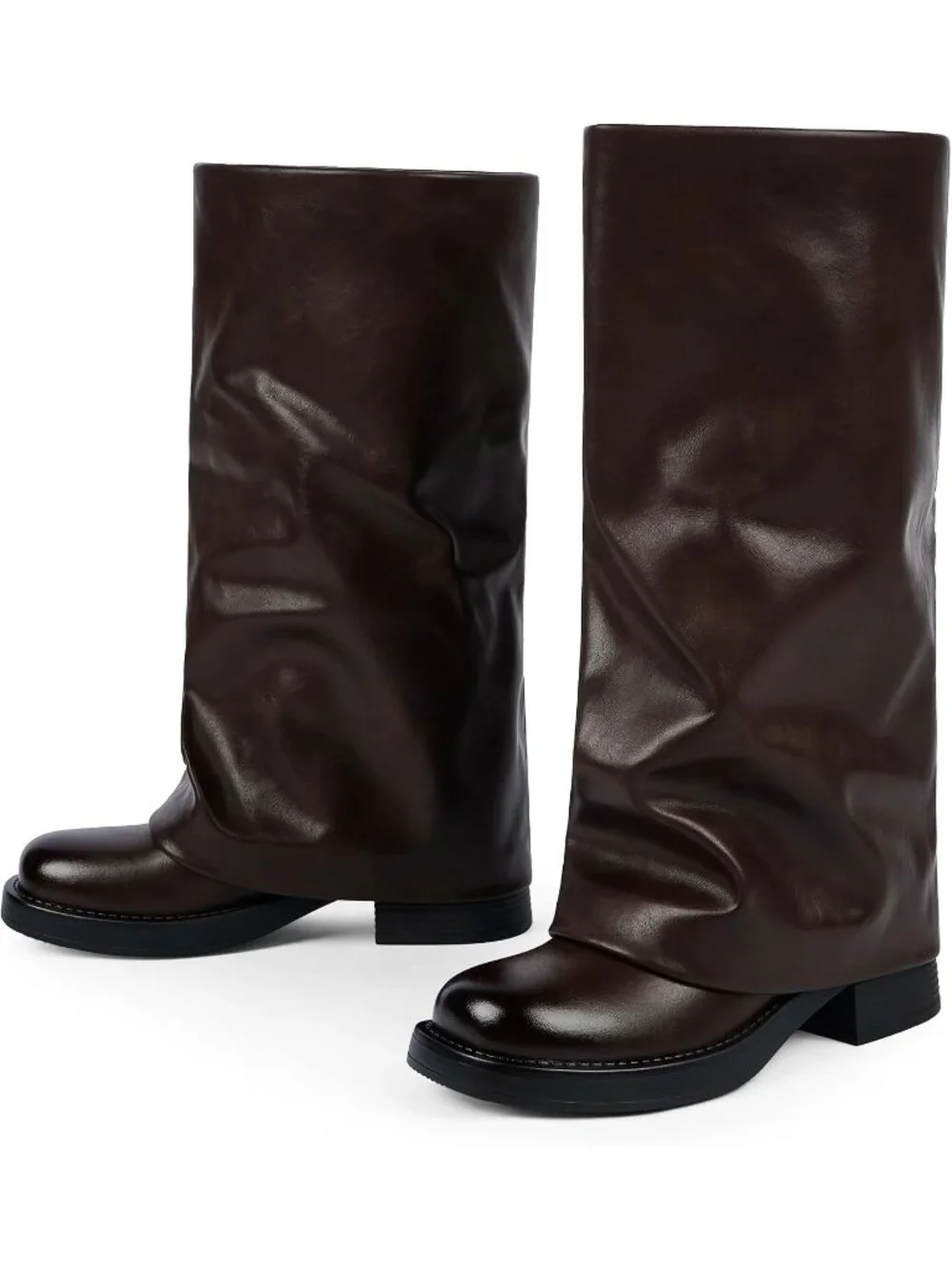 Women's Chocolate Pu Pointed Toe Chunky Heel Faux Leather Over The Knee Boots